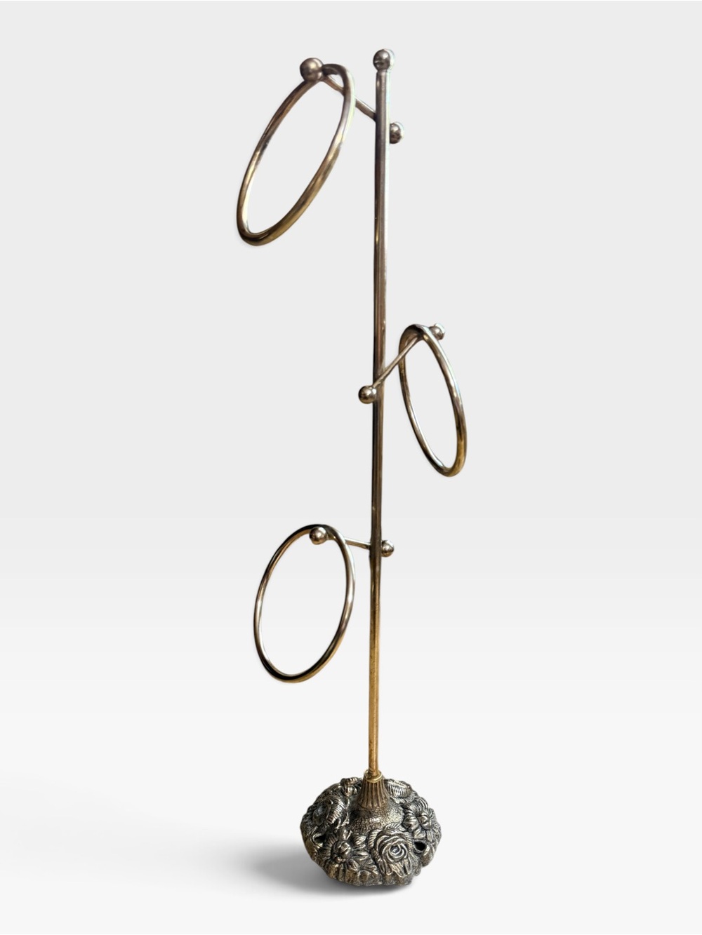 Vintage 3-Ring Small Hand Towel Holder Metal Silver & Gold Tone Counter Stand